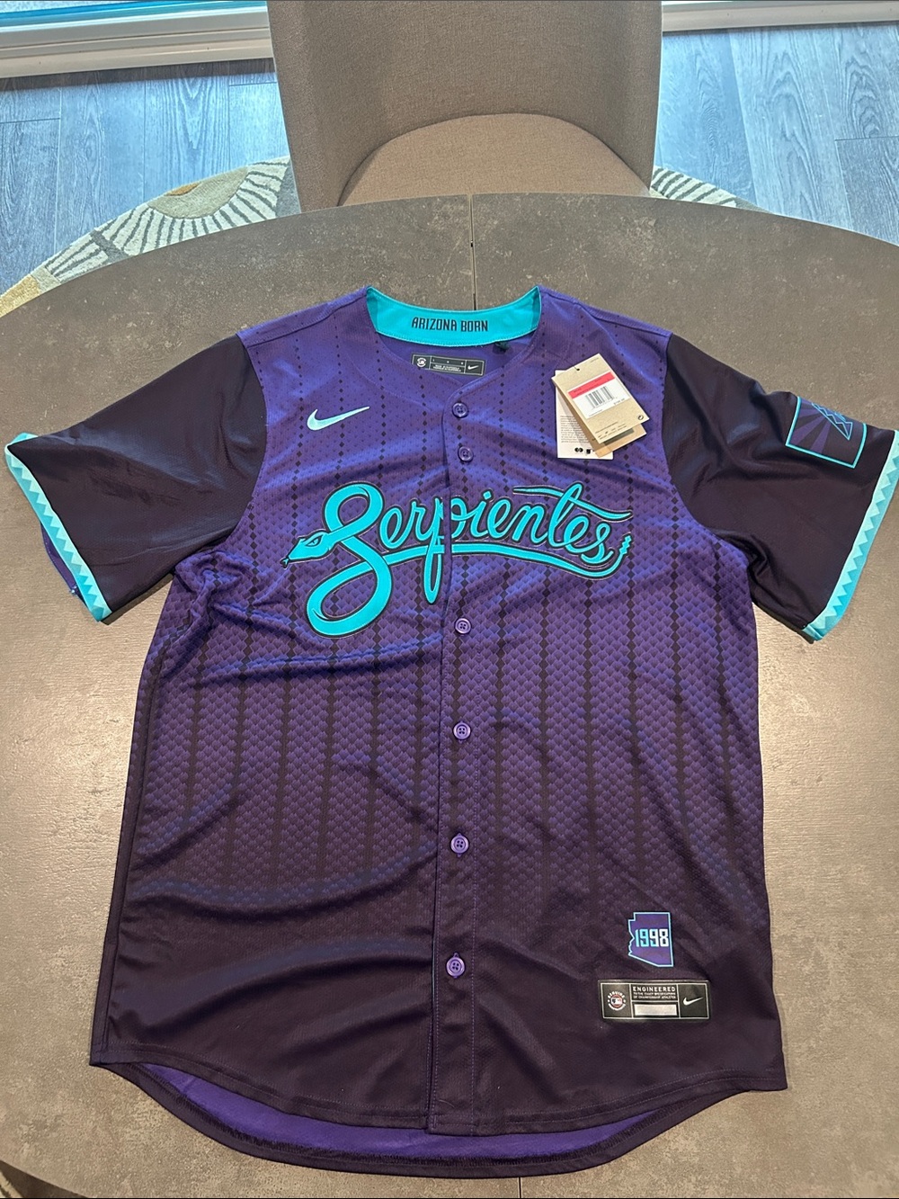 Nike Arizona Diamondbacks Purple Teal 'Serpientes' Button-Up Jersey